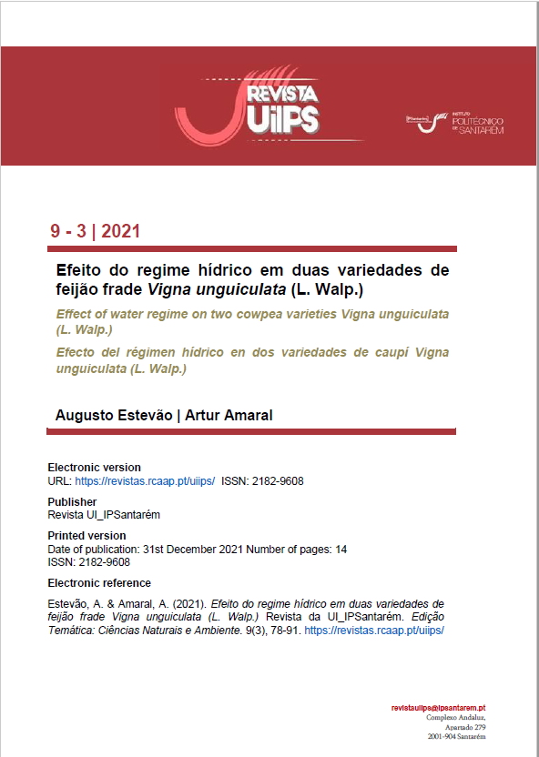 Capa: Efeito do regime hídrico em duas variedades de feijão frade Vigna unguiculata (L. Walp.)