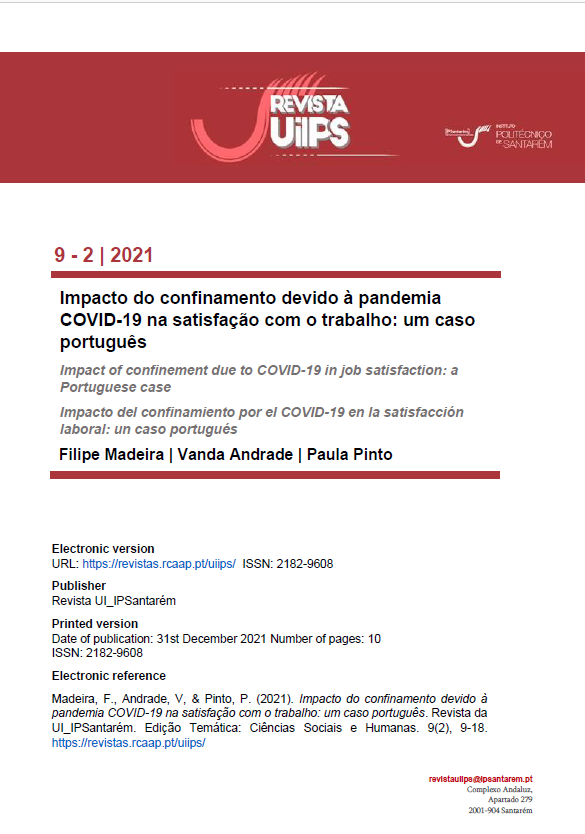 Capa: Impacto do confinamento devido à pandemia COVID-19 na satisfação com o trabalho: um caso português